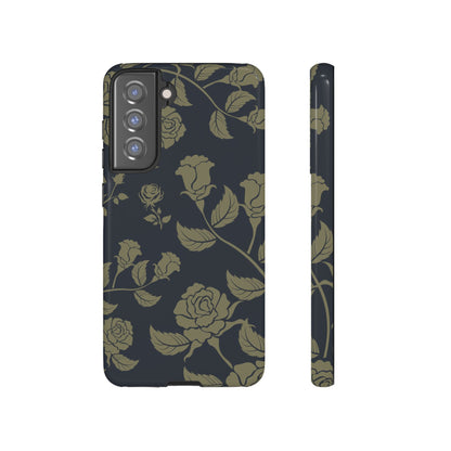 Samsung Galaxy S21 FE / Glossy Phone Case - ’Blue & Olive Rose Pattern’ Phone Case
