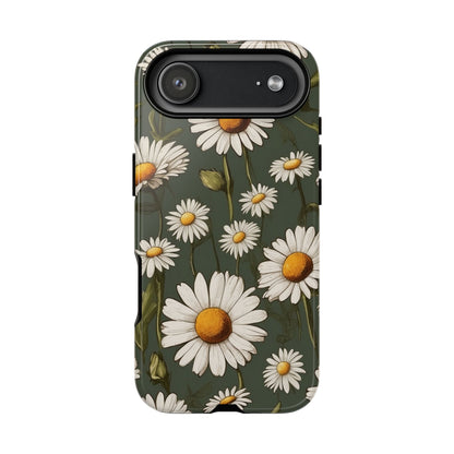 iPhone 17 Air / Glossy Phone Case - Boho Chic Daisies Floral Pattern ’White & Green’ Phone Case