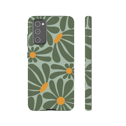 Retro Green Daisy Pattern Phone Case - Green Phone Case - Samsung Galaxy S20 FE / Glossy