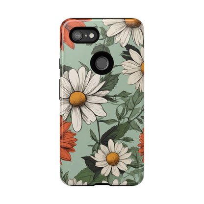 Boho Chic Daisies Floral Pattern "White & Orange" Phone Case