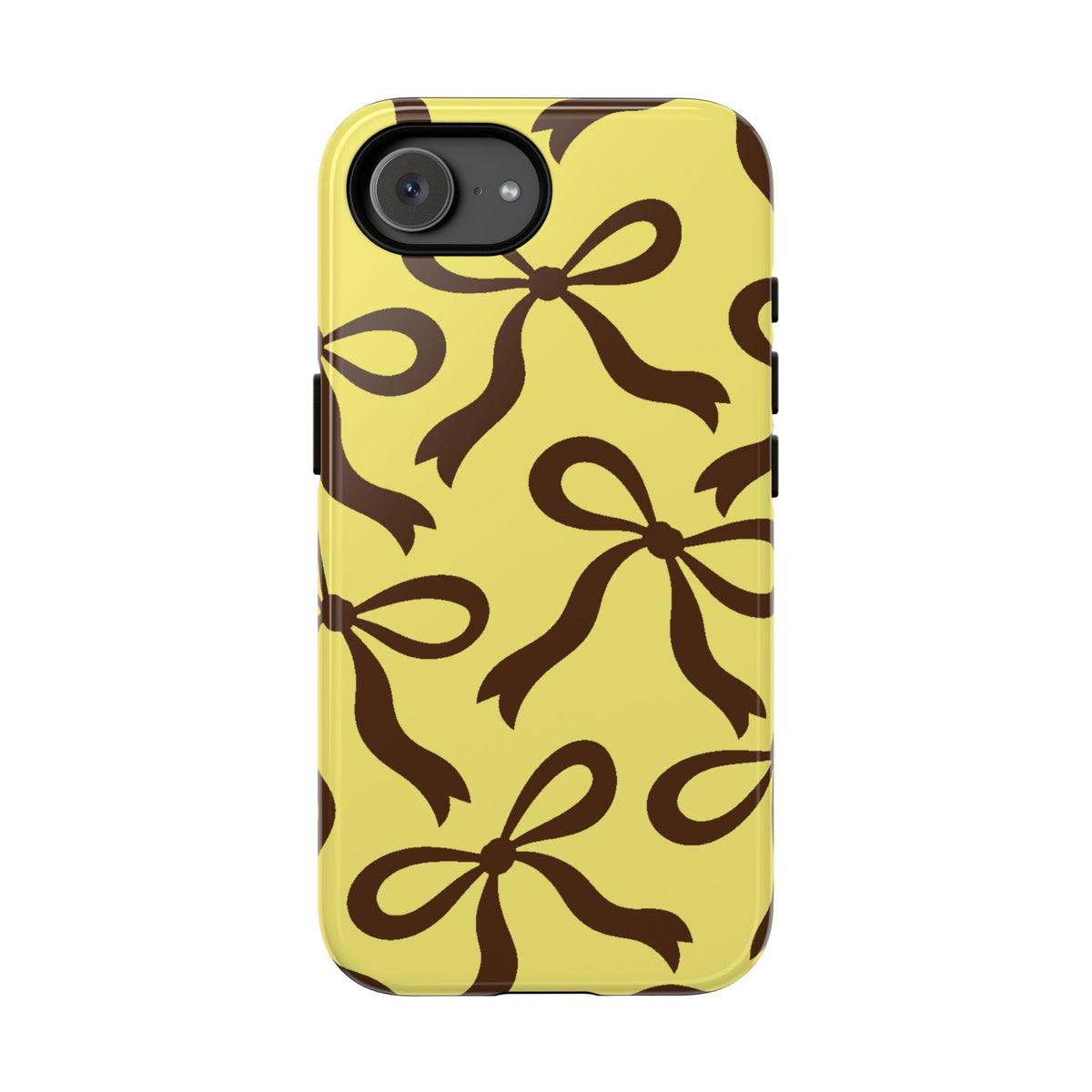 Bold Butter Yellow and Chocolate Brown Bow Pattern Phone Case - Yellow Phone Case - iPhone 17e / Glossy