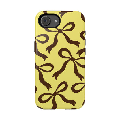 Bold Butter Yellow and Chocolate Brown Bow Pattern Phone Case - Yellow Phone Case - iPhone 17e / Glossy
