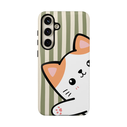 Samsung Galaxy S24 Plus / Glossy Phone Case - Peakaboo Cat with Green Stripe Pattern Phone Case