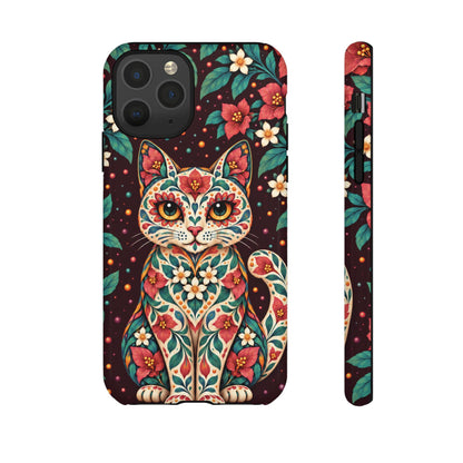 Vibrant Terracotta and Teal Calavera Cat Phone Case - Multicolor Phone Case - iPhone 11 Pro / Glossy