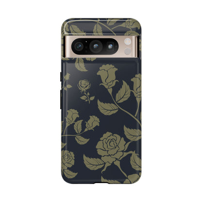 Google Pixel 8 Pro / Glossy Phone Case - ’Blue & Olive Rose Pattern’ Phone Case