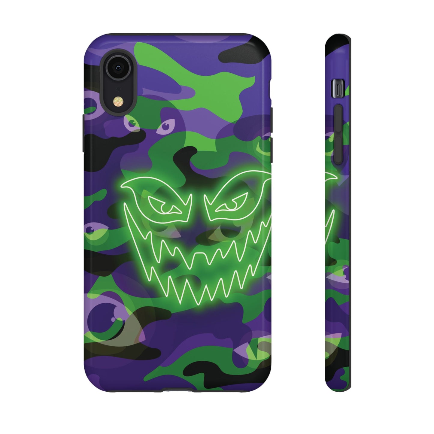 iPhone XR / Glossy Phone Case - Green & Purple Neon Face Camo Phone Case