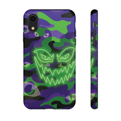 iPhone XR / Glossy Phone Case - Green & Purple Neon Face Camo Phone Case