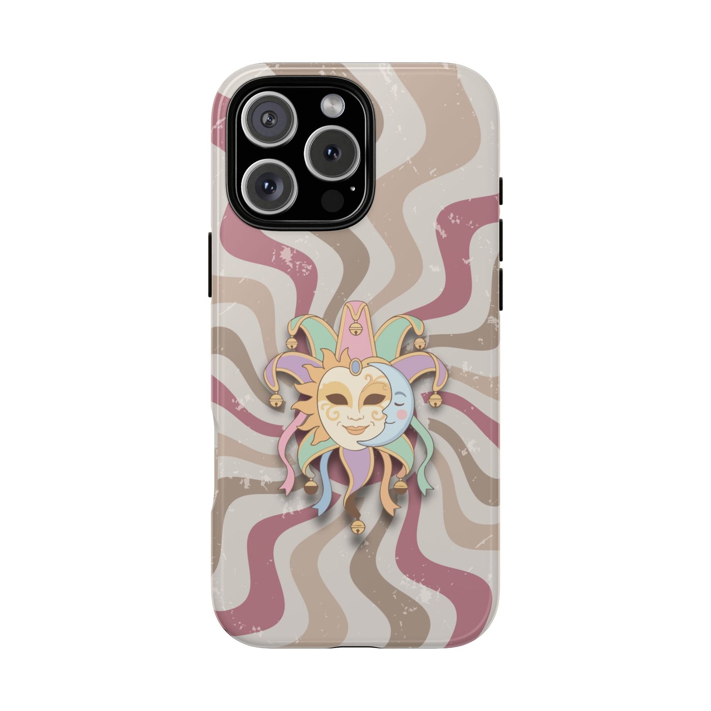 Sun & Moon Jester Mask – Pink Retro Wave Phone Case - Pink Phone Case - iPhone 16 Pro Max / Glossy