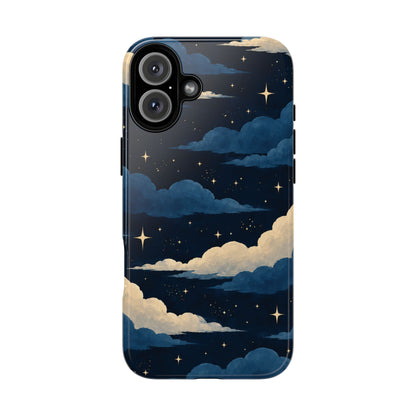 Illustrated Navy Blue Clouds & Stars Phone Case