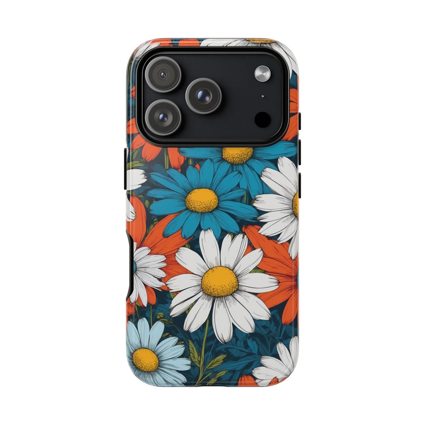 iPhone 17 Pro / Glossy Phone Case - Pop Art Daisies Illustration ’Red & Blue’ Phone Case