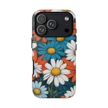 iPhone 17 Pro / Glossy Phone Case - Pop Art Daisies Illustration ’Red & Blue’ Phone Case