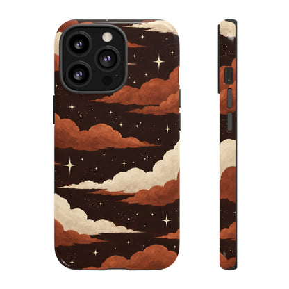 Illustrated Burnt Orange Clouds & Stars Phone Case