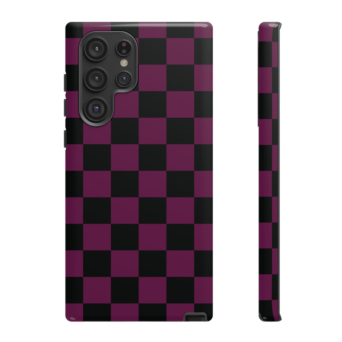 Trendy Plum & Black Checked Pattern Phone Case - Purple Phone Case - Samsung Galaxy S22 Ultra / Glossy