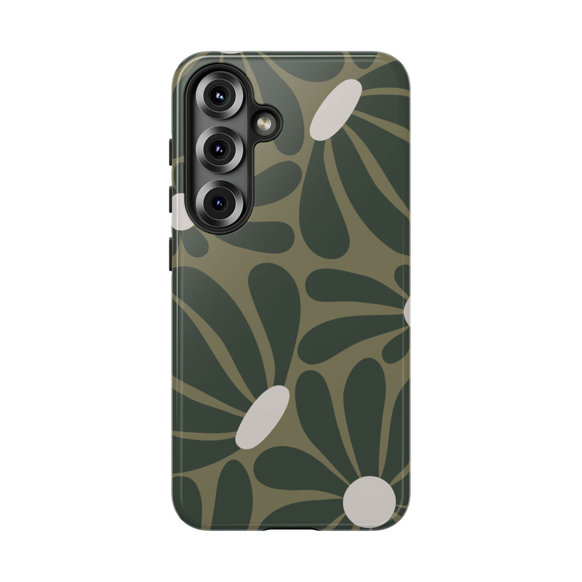 Retro Olive Green Daisy Pattern Phone Case - Green Phone Case - Samsung Galaxy S25 / Glossy