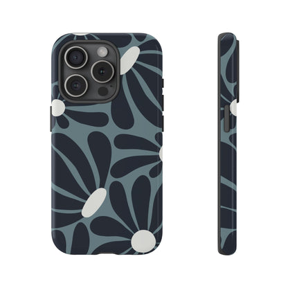 Retro Navy Blue & White Daisy Pattern Phone Case - Blue Phone Case - iPhone 15 Pro / Glossy