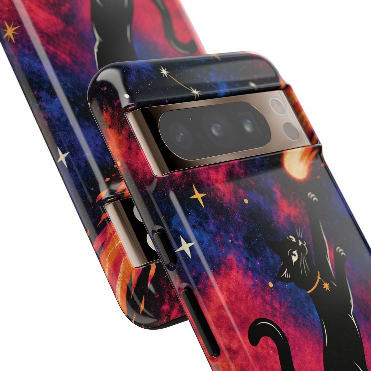 Whimsical Multicolour Celestial Black Cat Phone Case