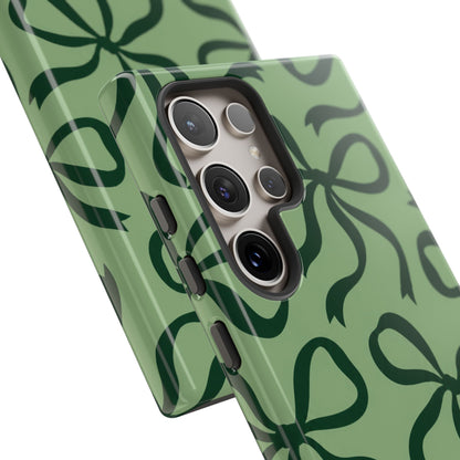 Bold Sage Green and Forest Green Bow Pattern Phone Case