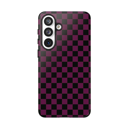Trendy Plum & Black Small Checked Pattern Phone Case - Purple Phone Case - Samsung Galaxy S26 Plus / Glossy
