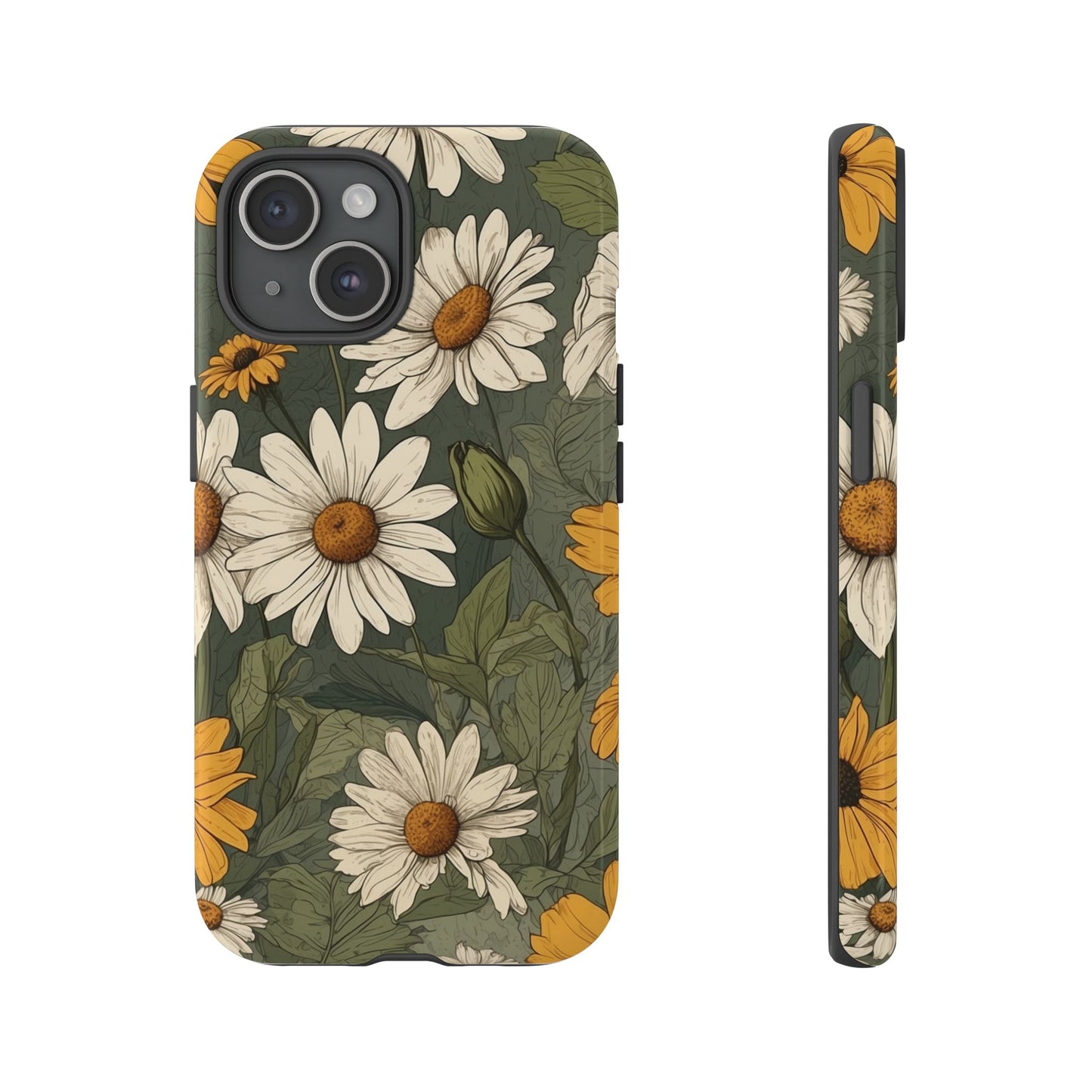 iPhone 15 / Glossy Phone Case - Boho Chic Daisies Floral Pattern ’White & Yellow’ Phone Case