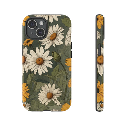 iPhone 15 / Glossy Phone Case - Boho Chic Daisies Floral Pattern ’White & Yellow’ Phone Case