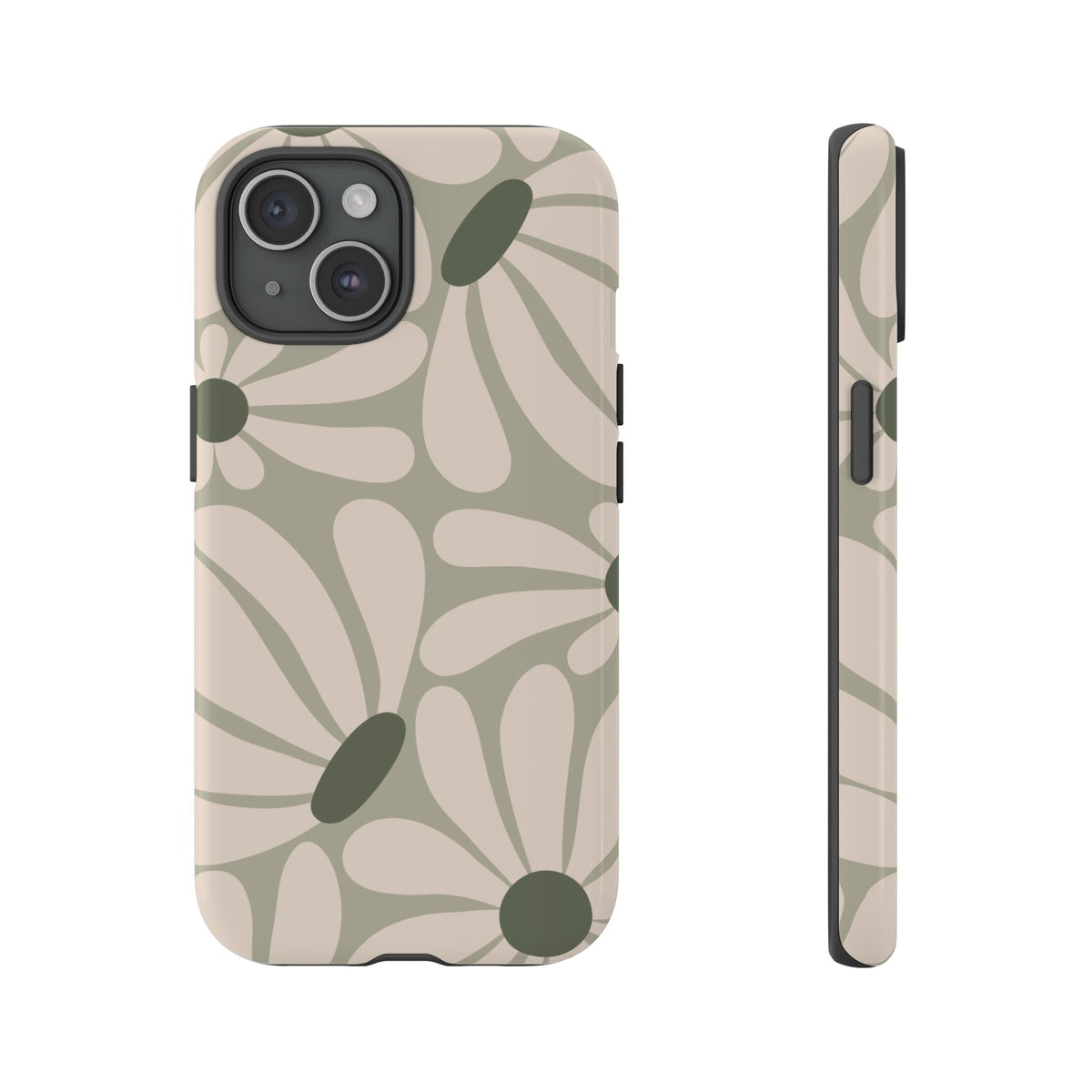 Retro Cream & Green Daisy Pattern Phone Case - White Phone Case - iPhone 15 / Glossy