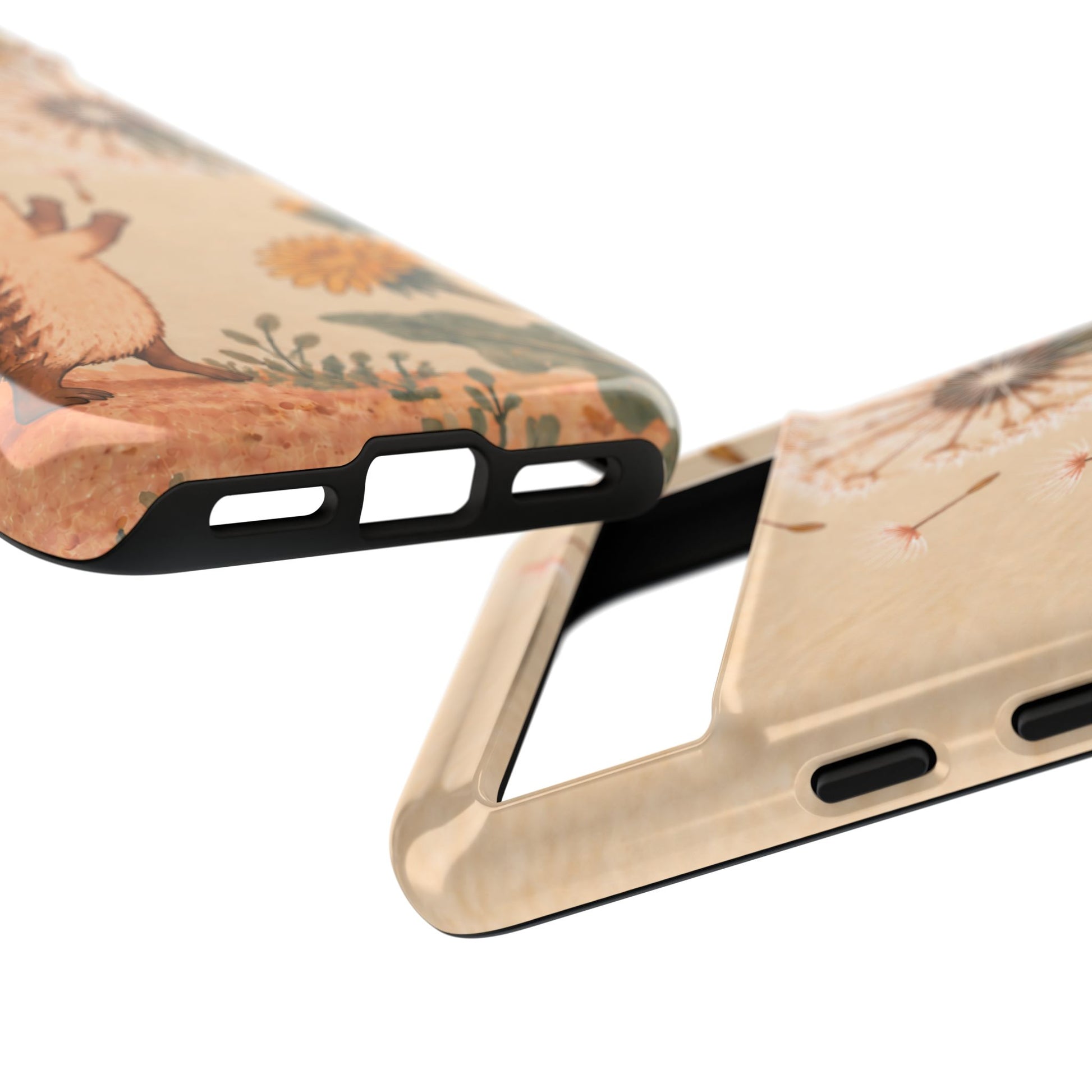 Whimsical Cream Hedgehog and Dandelion Phone Case - White Phone Case
