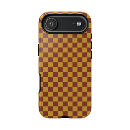 iPhone 17 Air / Glossy Phone Case - Trendy Mustard & Burgandy Small Checked Pattern Phone Case