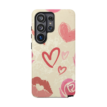 Cute Pink Heart & Rose Pattern Phone Case - Pink Phone Case - Samsung Galaxy S26 Ultra / Glossy