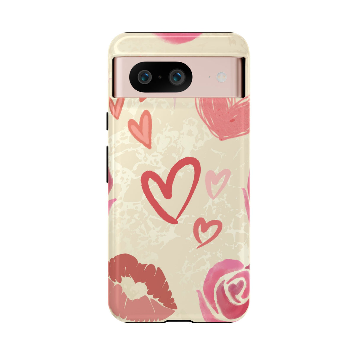 Cute Pink Heart & Rose Pattern Phone Case - Pink Phone Case - Google Pixel 8 / Glossy