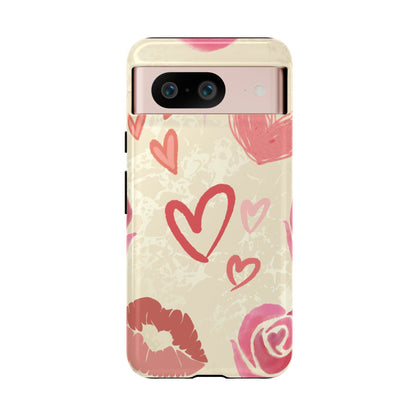 Cute Pink Heart & Rose Pattern Phone Case - Pink Phone Case - Google Pixel 8 / Glossy
