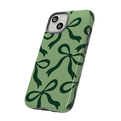 Bold Sage Green and Forest Green Bow Pattern Phone Case - Green Phone Case