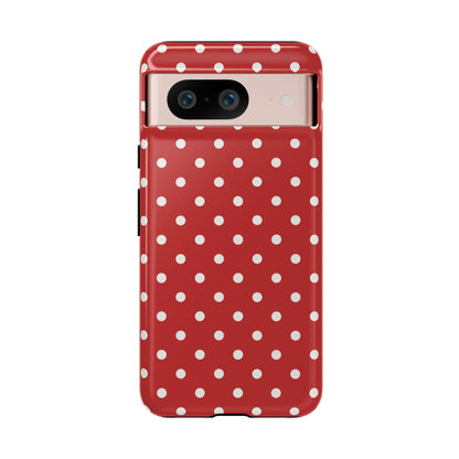 Google Pixel 8 / Glossy Phone Case - Red with White Dot Pattern Phone Case
