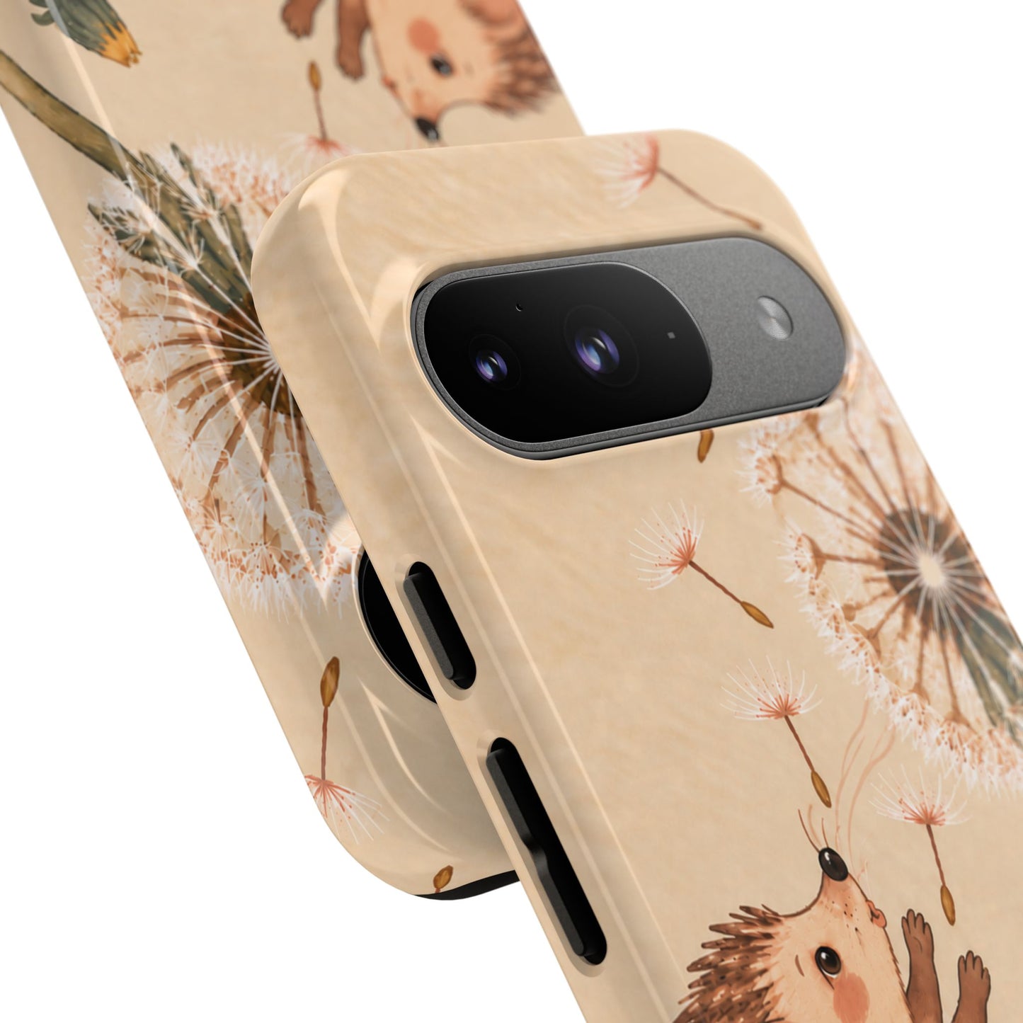 Whimsical Cream Hedgehog and Dandelion Phone Case - White Phone Case