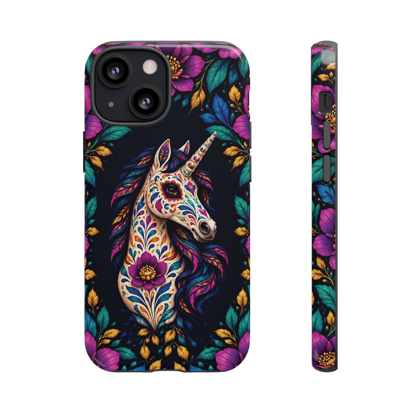 Elegant Purple and Teal Calavera Unicorn Phone Case - Phone Case - iPhone 13 Mini / Glossy
