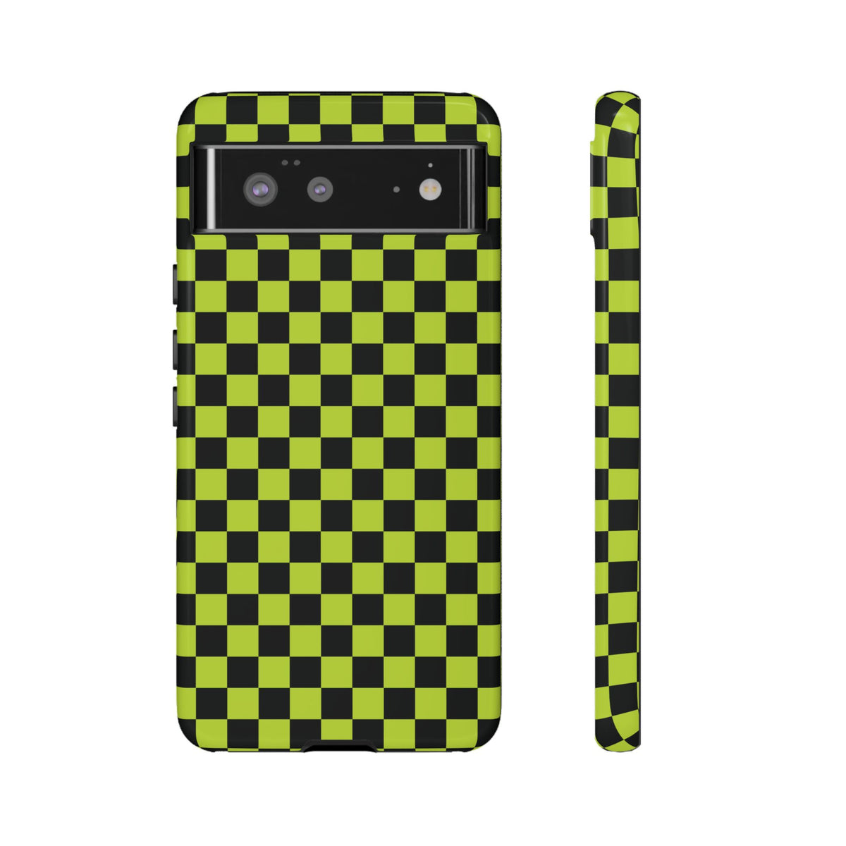 Trendy Neon Lime Green & Black Small Checked Pattern Phone Case - Green Phone Case - Google Pixel 6 / Glossy