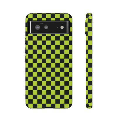 Trendy Neon Lime Green & Black Small Checked Pattern Phone Case - Green Phone Case - Google Pixel 6 / Glossy