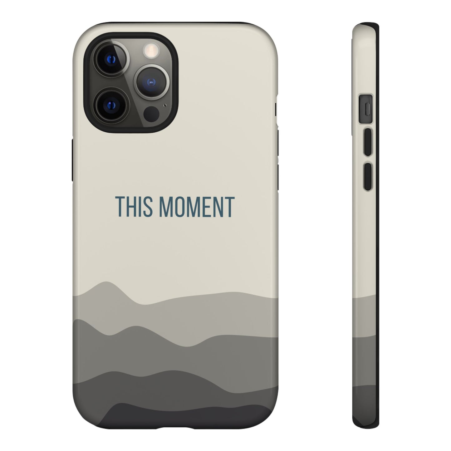 iPhone 12 Pro Max / Glossy Phone Case - Minimalist Cream Waves ’This Moment’ Statement Phone Case