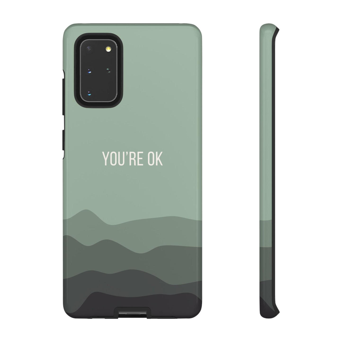 Samsung Galaxy S20+ / Glossy Phone Case - Minimalist Green Waves ’You’re OK’ Statement Phone Case
