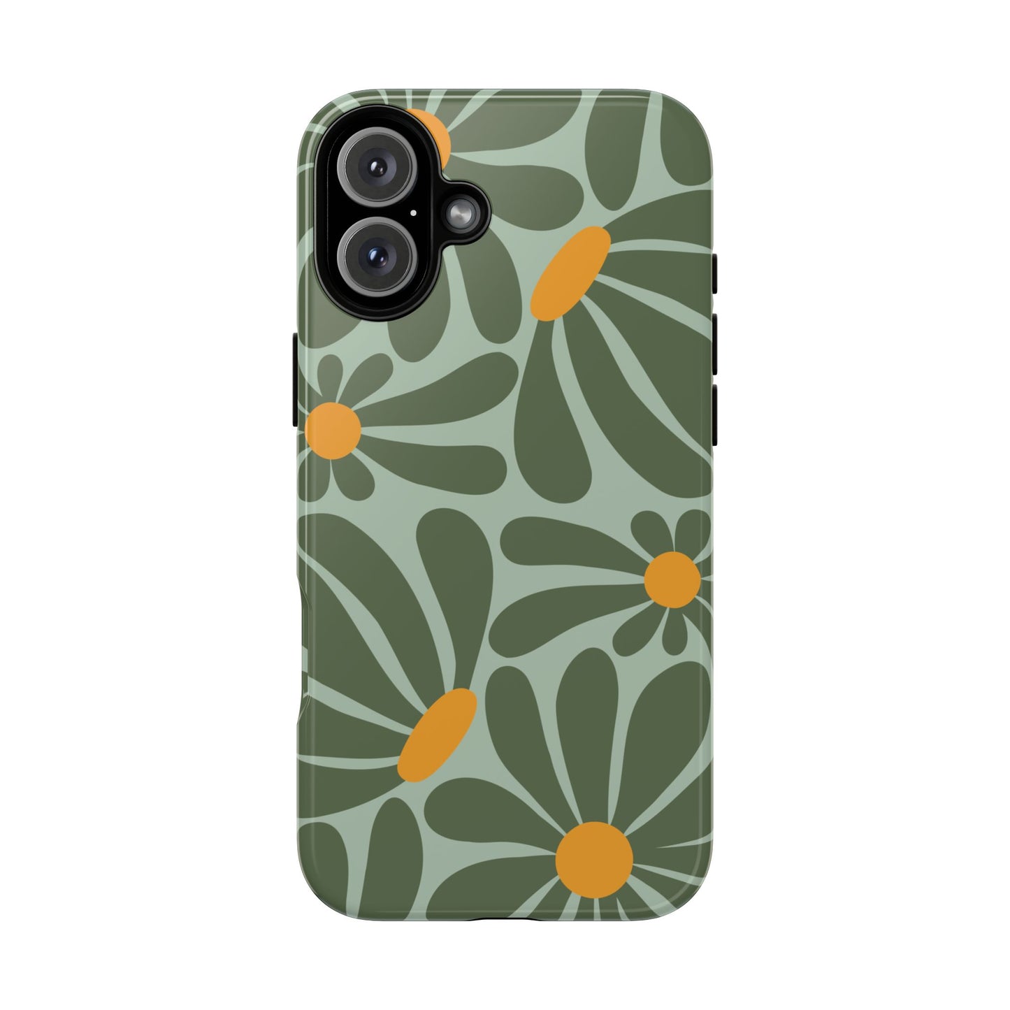 iPhone 16 Plus / Glossy Phone Case - Retro Green Daisy Pattern Phone Case