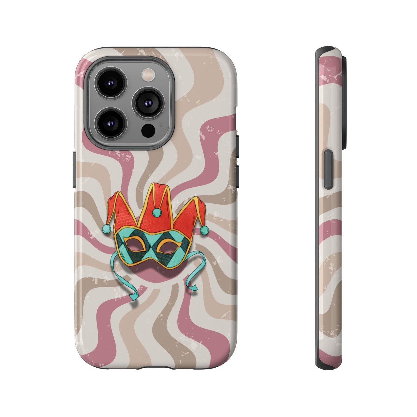 Venetian Jester Mask – Pink Retro Soft Revival Phone Case - Pink Phone Case - iPhone 14 Pro / Glossy