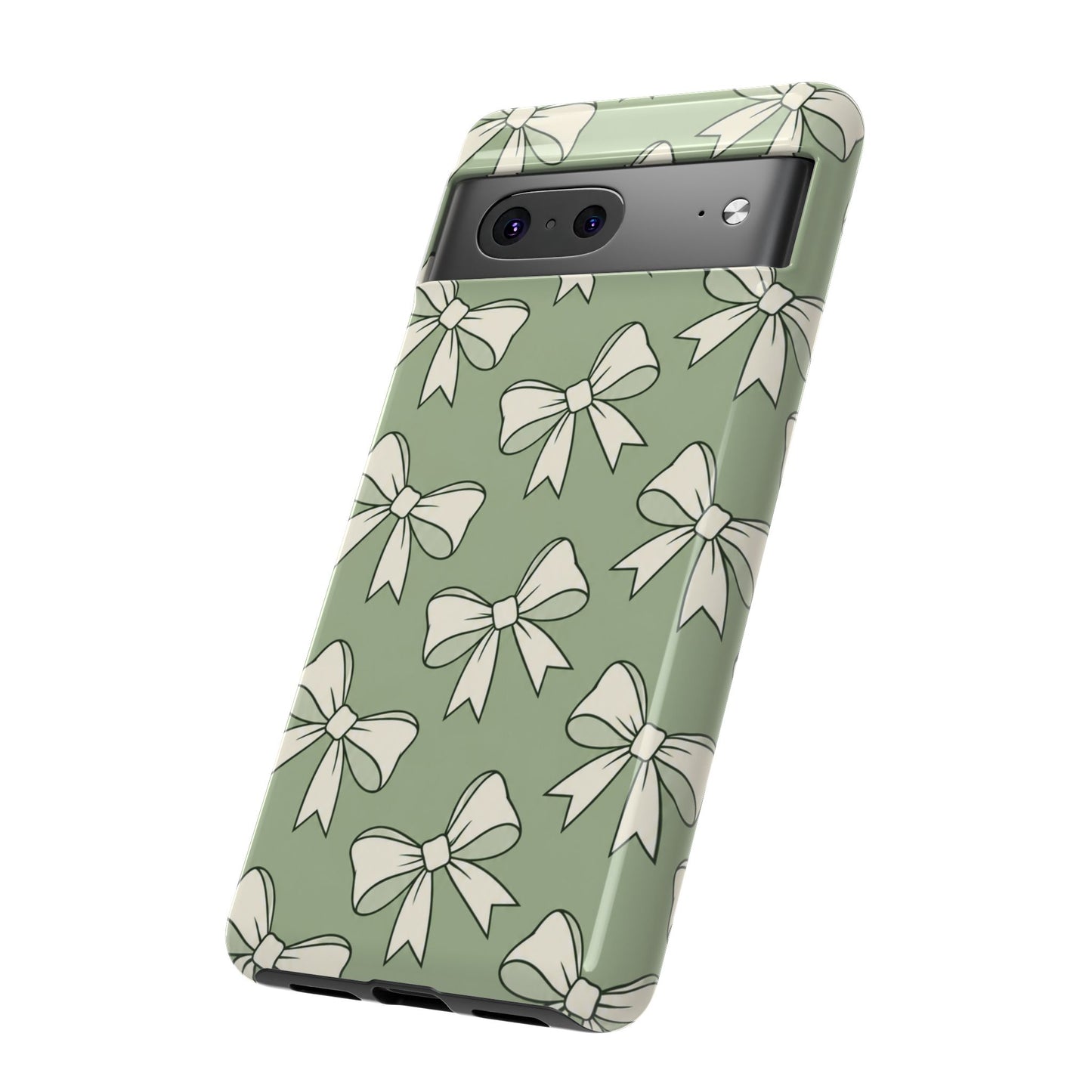 Chic Sage Green Bow Pattern Phone Case