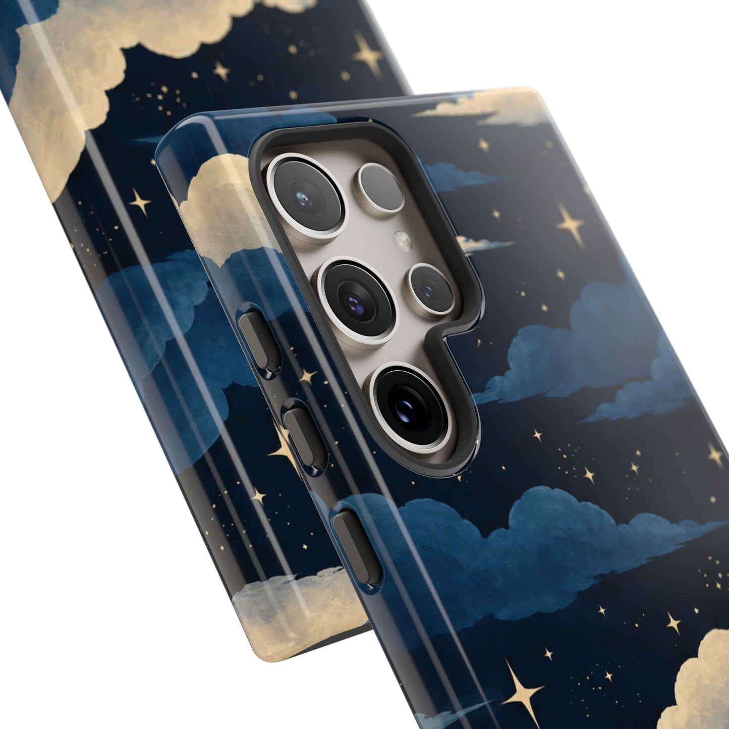 Illustrated Navy Blue Clouds & Stars Phone Case