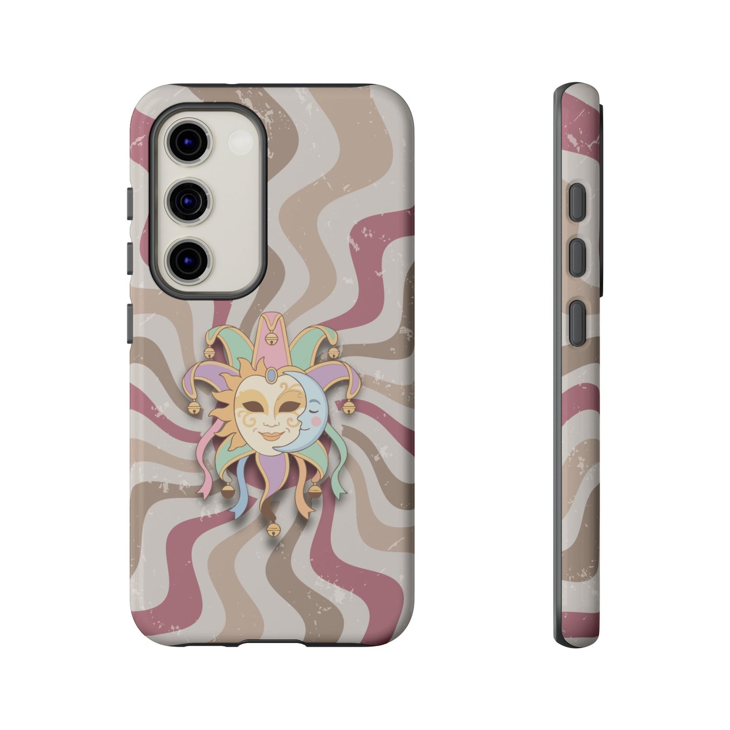 Sun & Moon Jester Mask – Pink Retro Wave Phone Case - Pink Phone Case - Samsung Galaxy S23 / Glossy