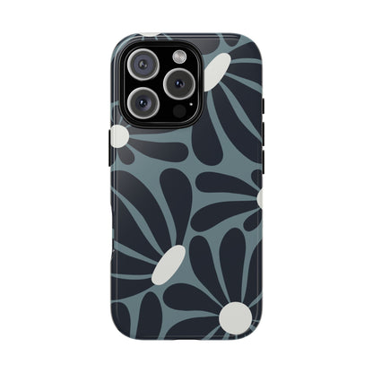 Retro Navy Blue & White Daisy Pattern Phone Case - Blue Phone Case - iPhone 16 Pro / Glossy