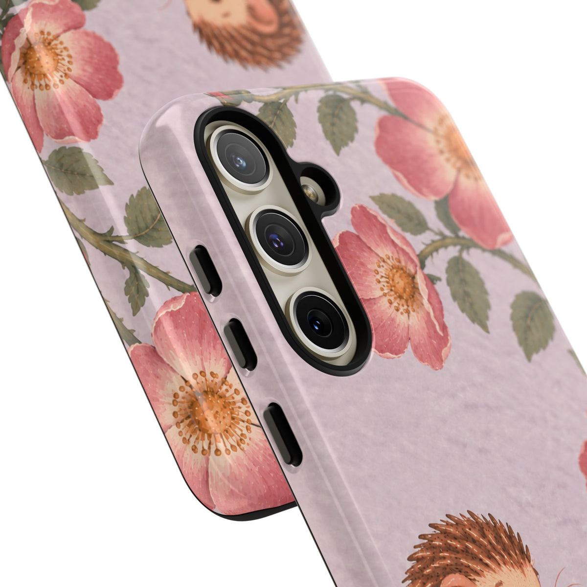 Whimsical Lilac Hedgehog and Wild Rose Phone Case - Purple Phone Case