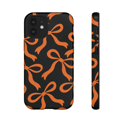 Bold Black and Burnt Orange Bow Pattern Phone Case - Black Phone Case - iPhone 12 Mini / Glossy