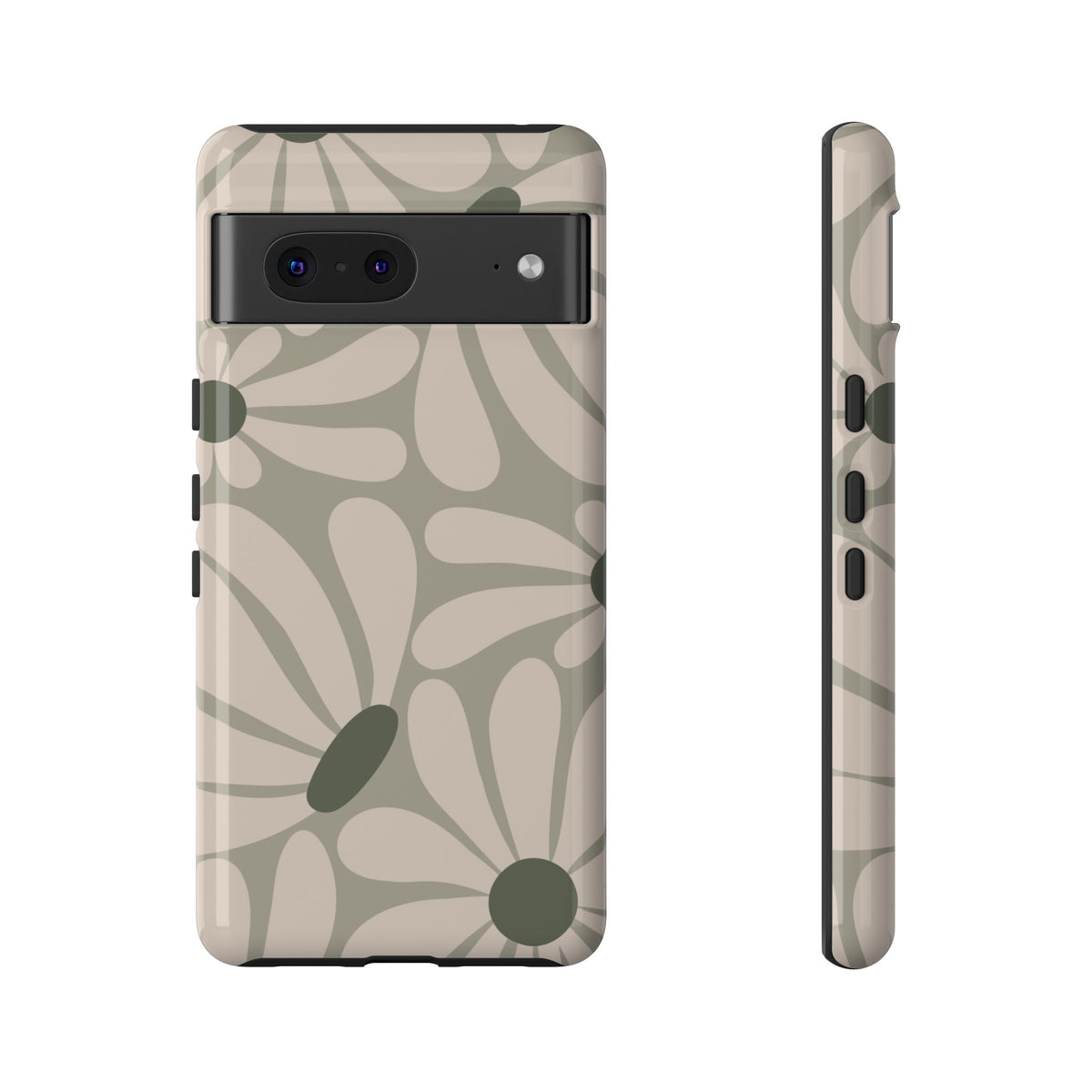 Retro Cream & Green Daisy Pattern Phone Case - White Phone Case - Google Pixel 7 / Glossy