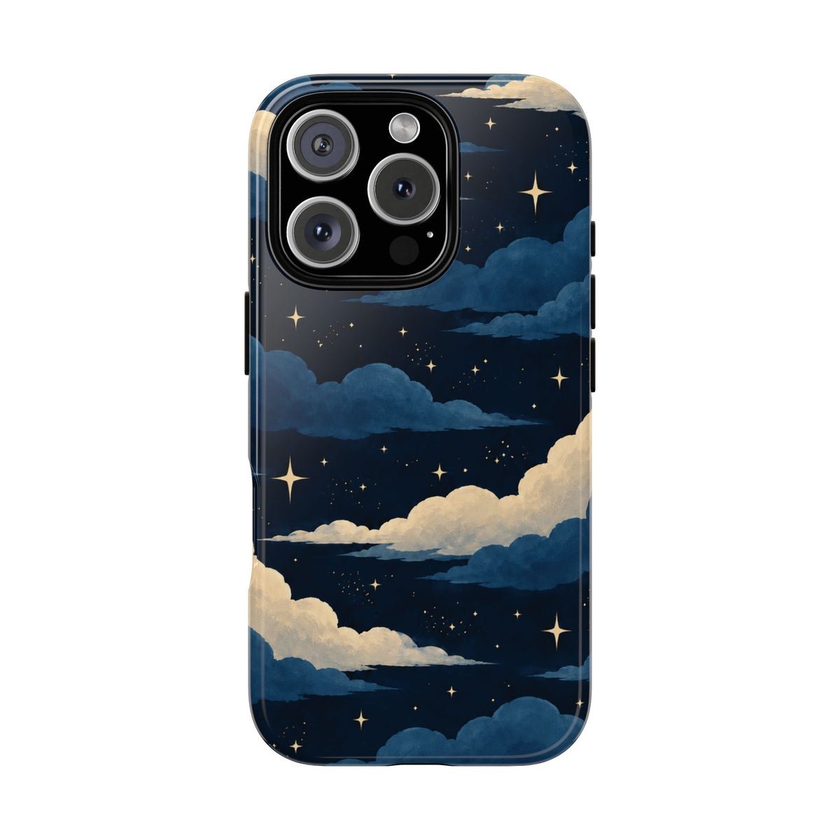 Illustrated Navy Blue Clouds & Stars Phone Case