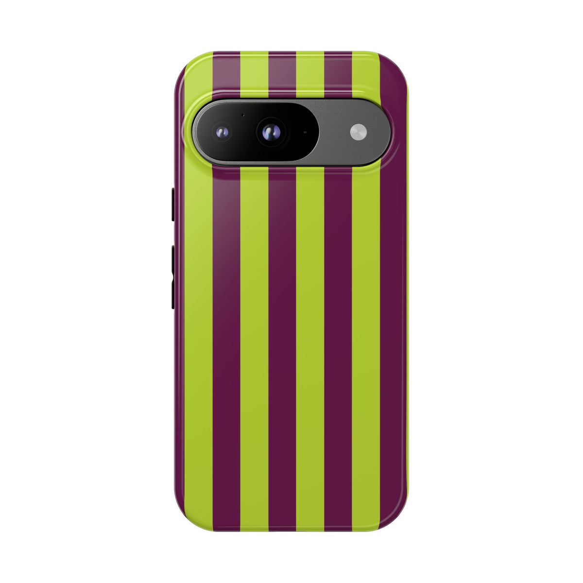 Trendy Neon Lime Green & Plum Stripe Pattern Phone Case - Green Phone Case - Google Pixel 9 / Glossy