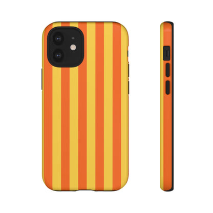 iPhone 12 Mini / Glossy Phone Case - Trendy Orange & Yellow Stripe Pattern Phone Case